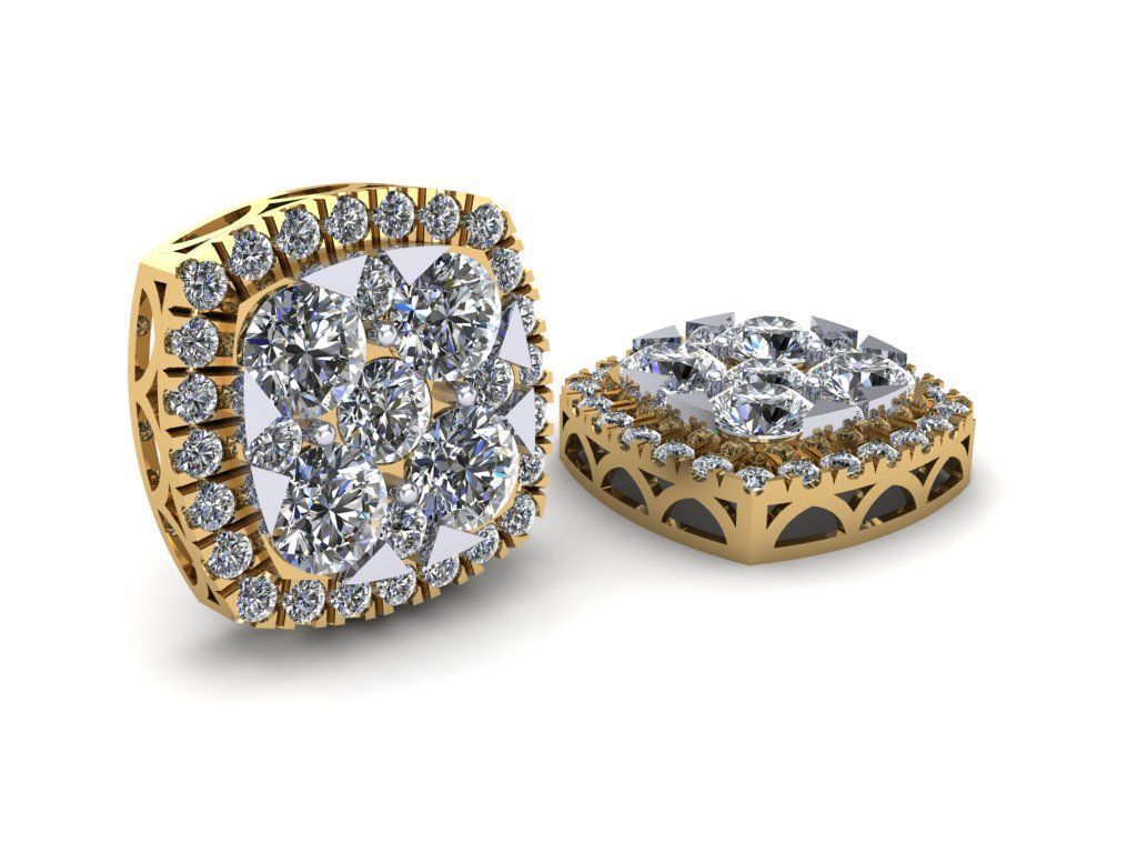 Cushion Shape Preshure Setting Diamond Earring - 12 MM 3D print model_4