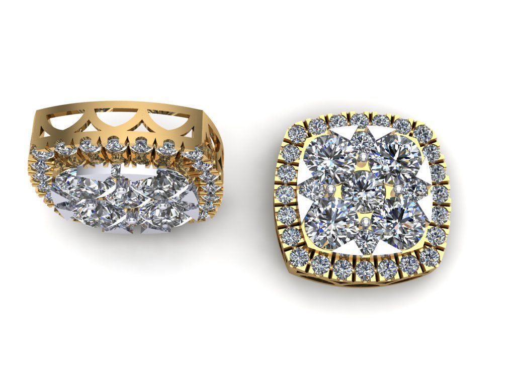 Cushion Shape Preshure Setting Diamond Earring - 12 MM 3D print model_6