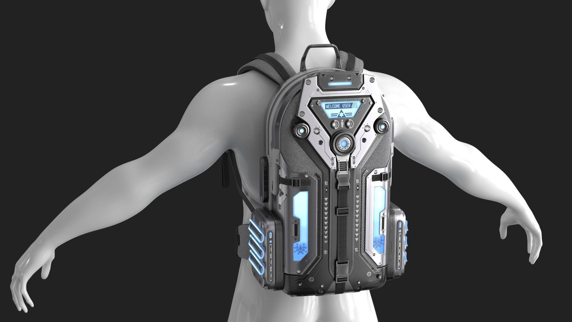Sci Fi Bag White Low-poly 3D model_3