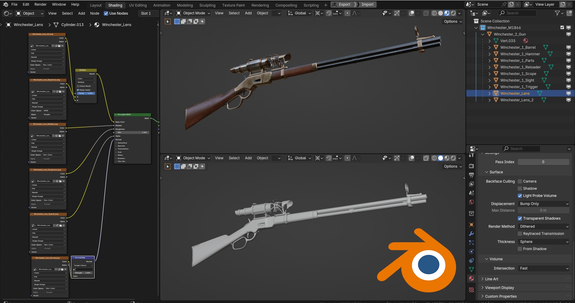 Winchester 1866 sniper rifle Low-poly 3D model_9