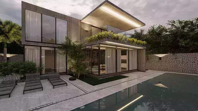 Modern Tropical Villa with Pool Lush Landscaping - Lumion  Scene