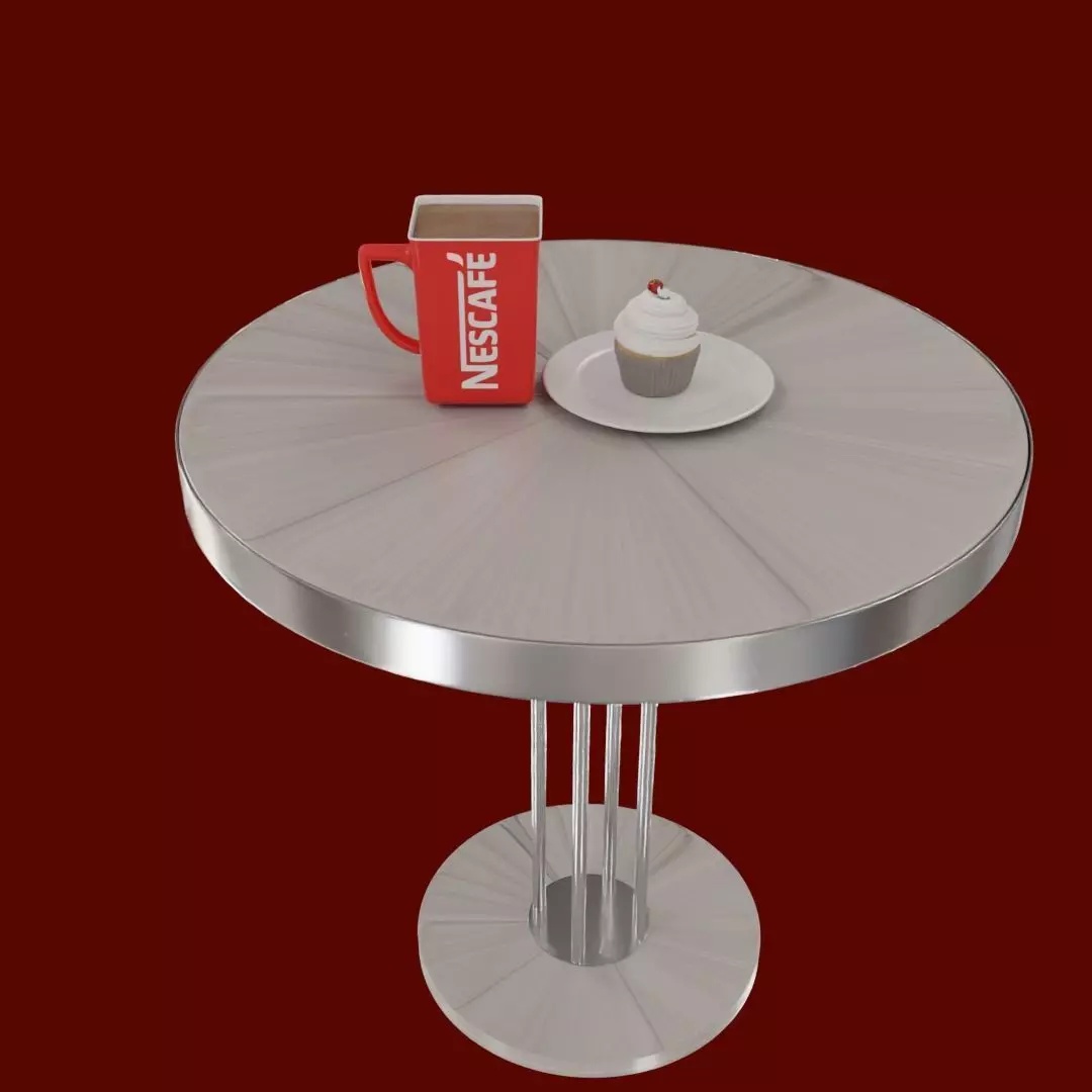 Nescafe Coffee cup with Cup cake and Coffee Table Free low-poly 3D model