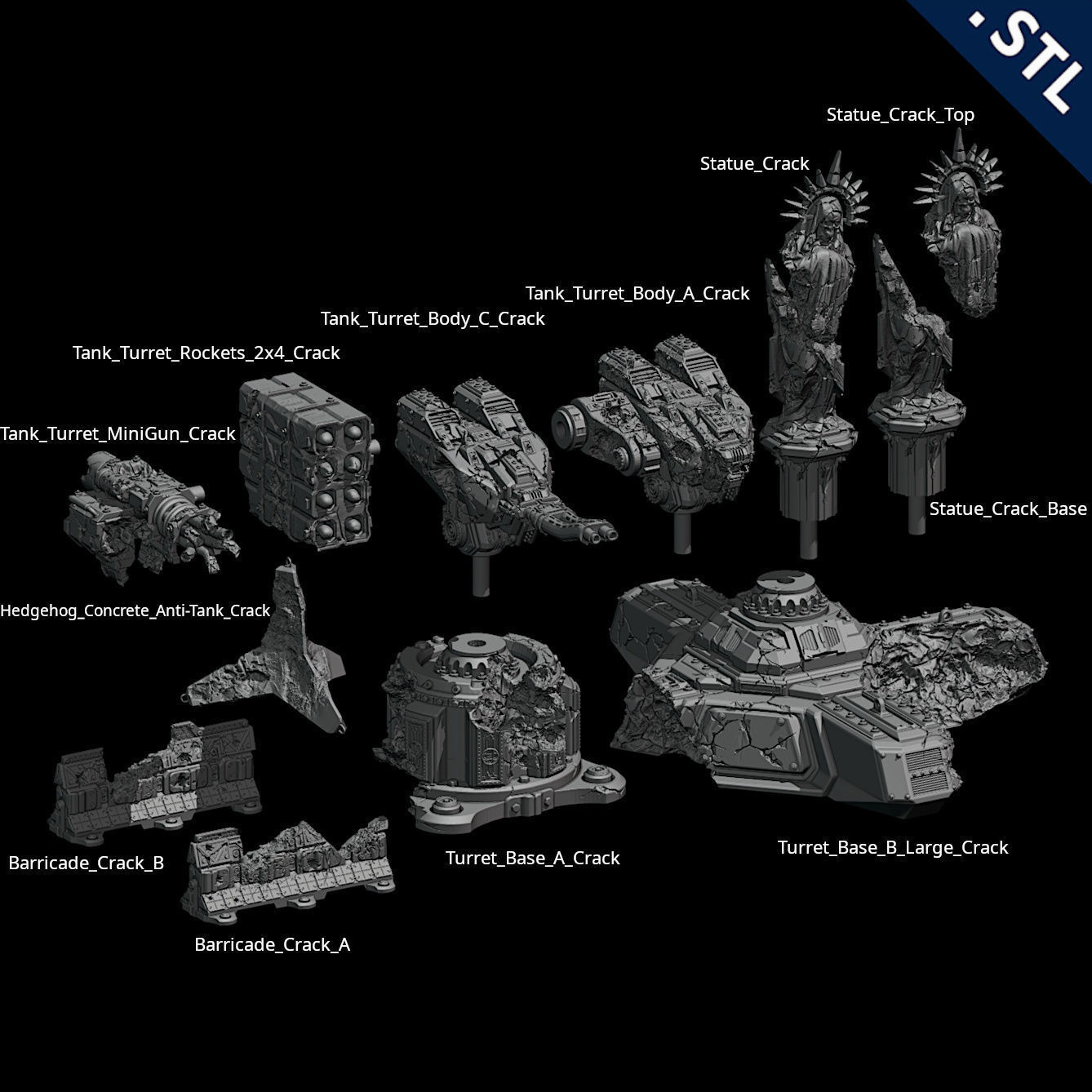 Tanks and Turrets Destroyed Pack 3D print model_1