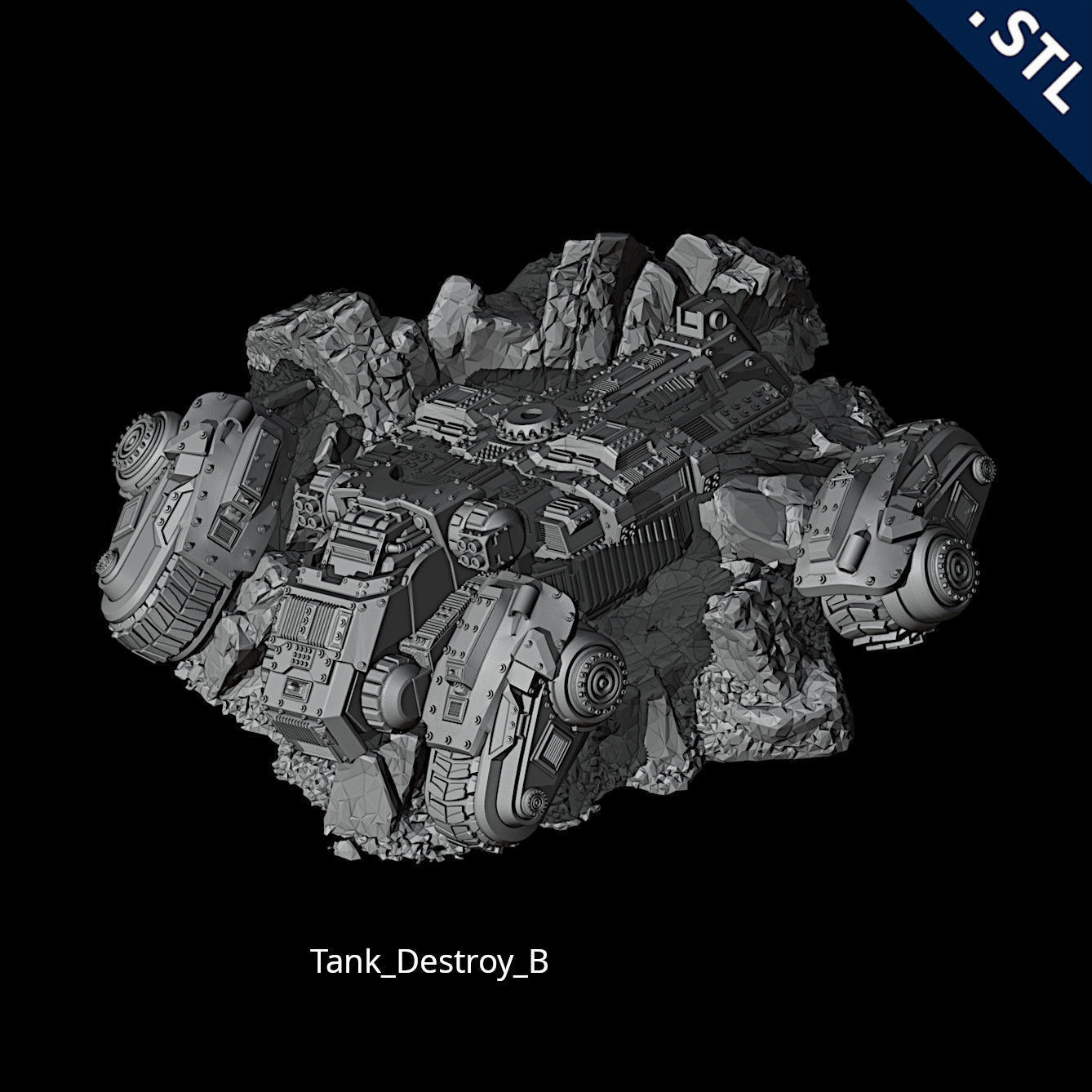 Tanks and Turrets Destroyed Pack 3D print model_3