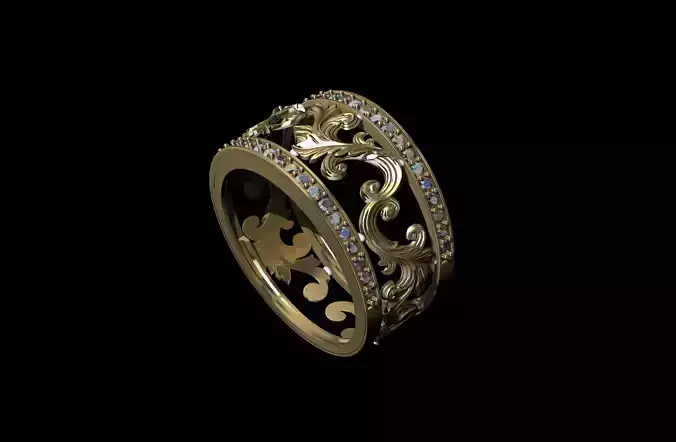 Model of wedding ring with royal carved rococo carving 3D print 