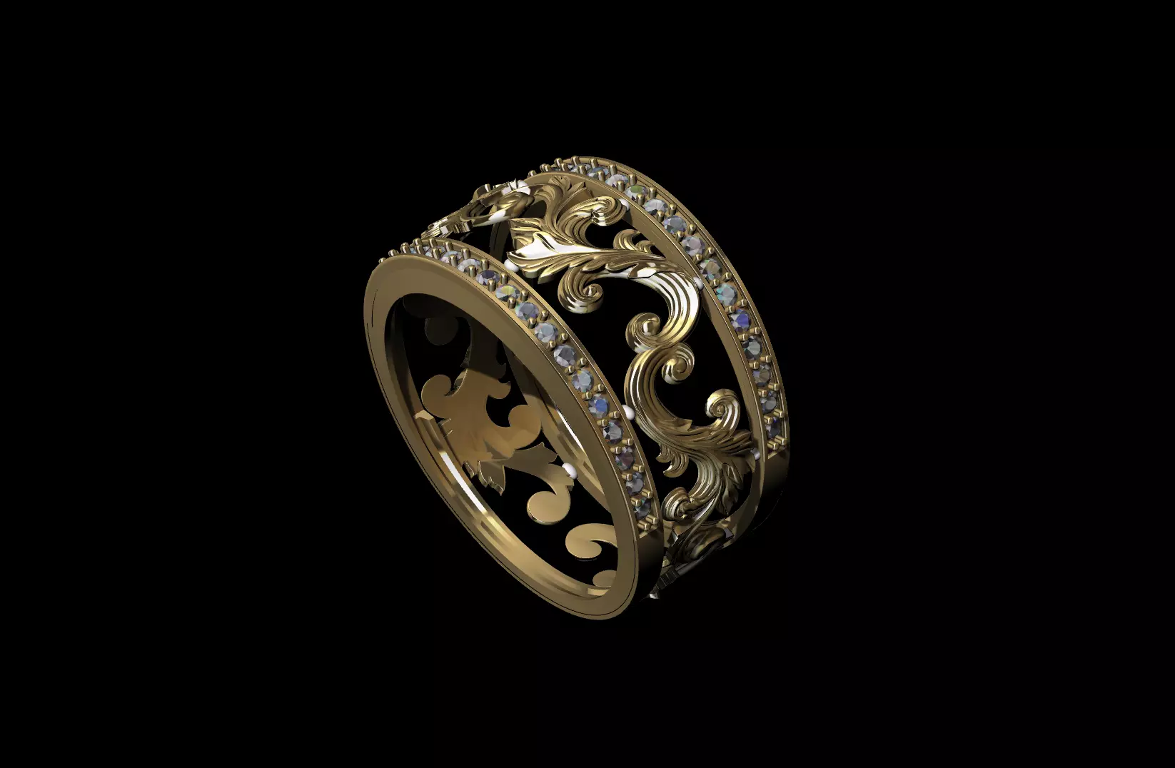 Model of wedding ring with royal carved rococo carving 3D print  3D print model_0