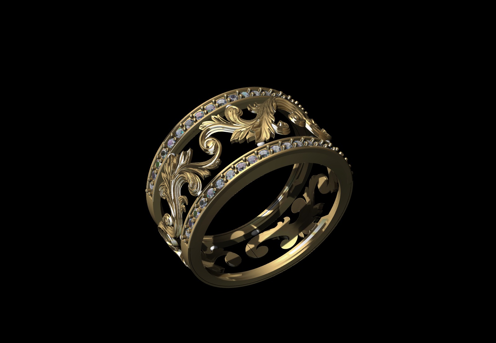 Model of wedding ring with royal carved rococo carving 3D print  3D print model_2