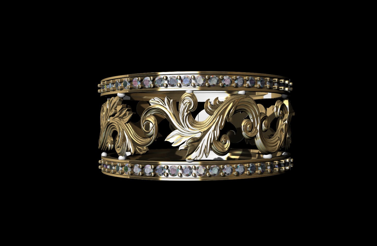 Model of wedding ring with royal carved rococo carving 3D print  3D print model_1