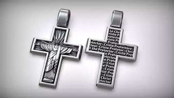 Jesus Christ The Protector Statue Christian Cross Pendant
