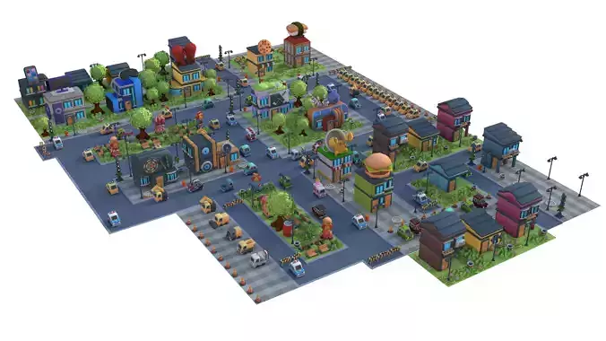  Low Poly Cartoon City Pack