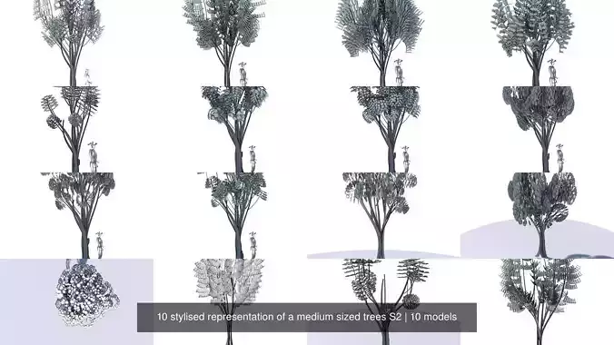 10 stylised representation of a medium sized trees S2 3D Model Collection