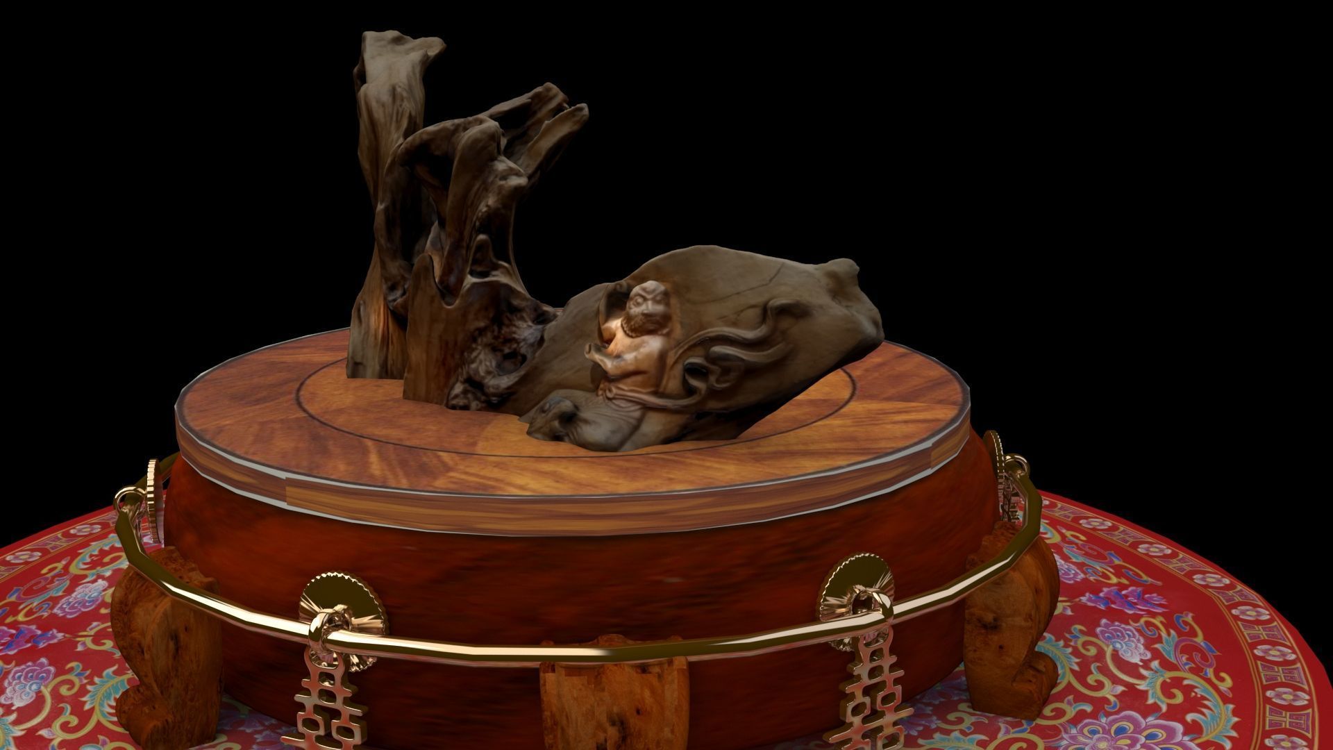 Chinese wood root carving sculpture 3D model_4