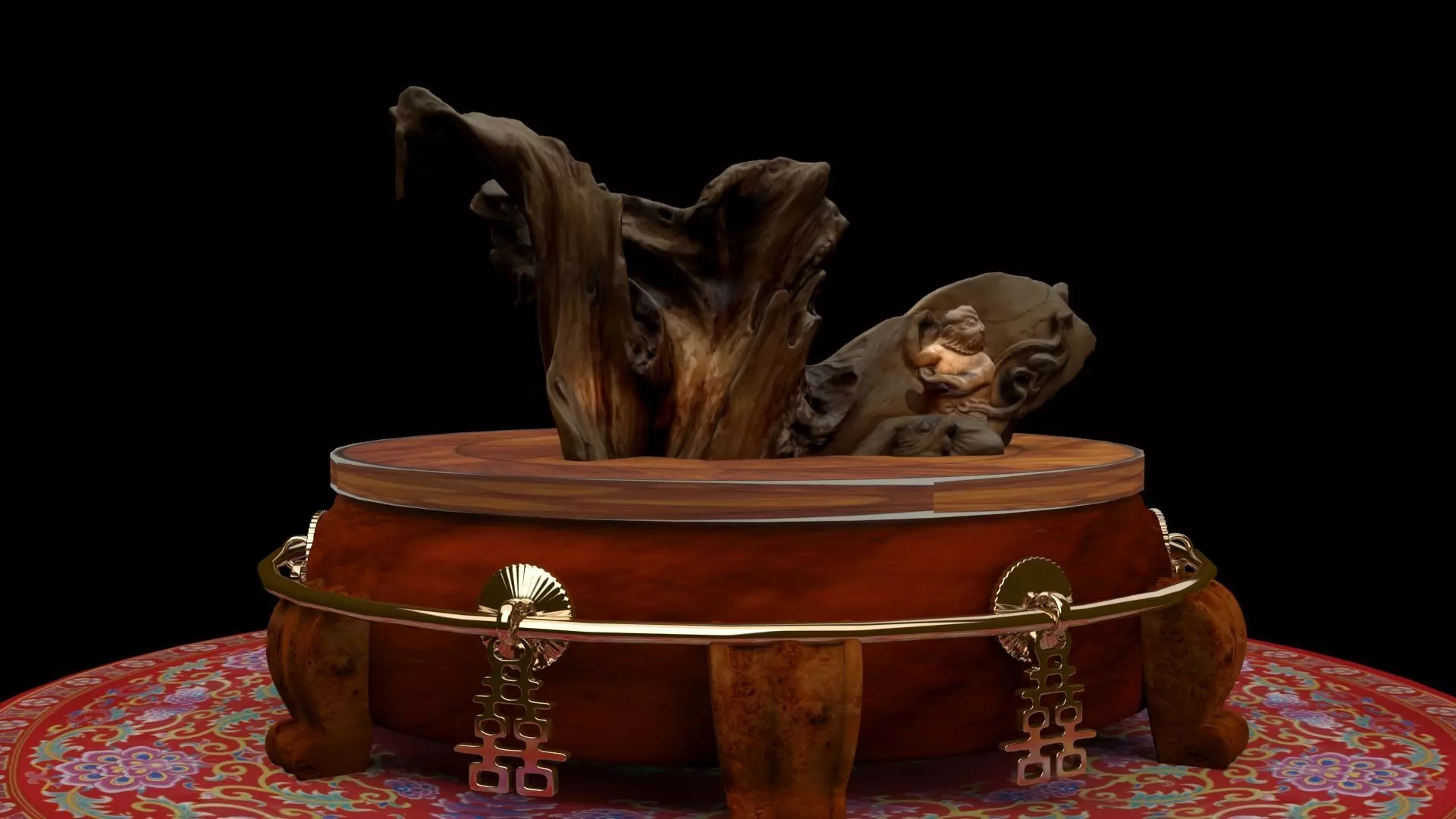 Chinese wood root carving sculpture 3D model_0