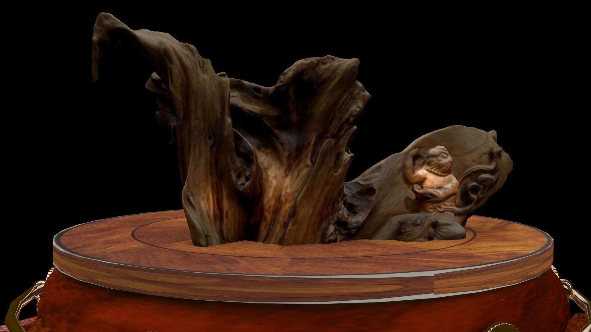 Chinese wood root carving sculpture 3D model_5