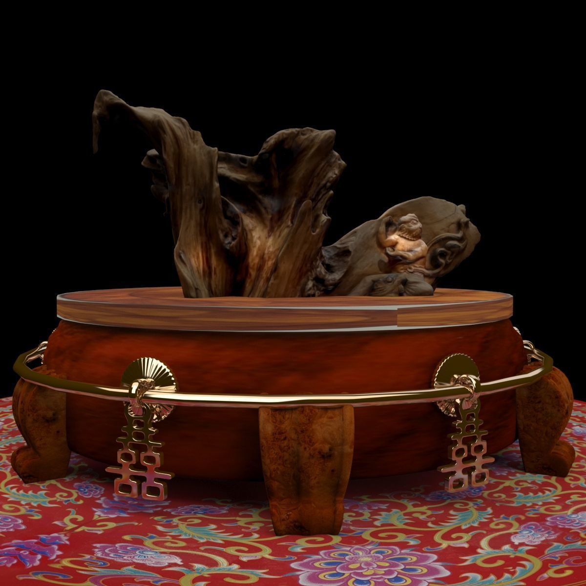 Chinese wood root carving sculpture 3D model_6