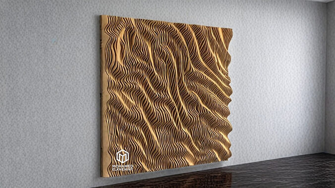 Parametric Wavy Wooden Wall Decor 05 - wood cutting machines  3D model