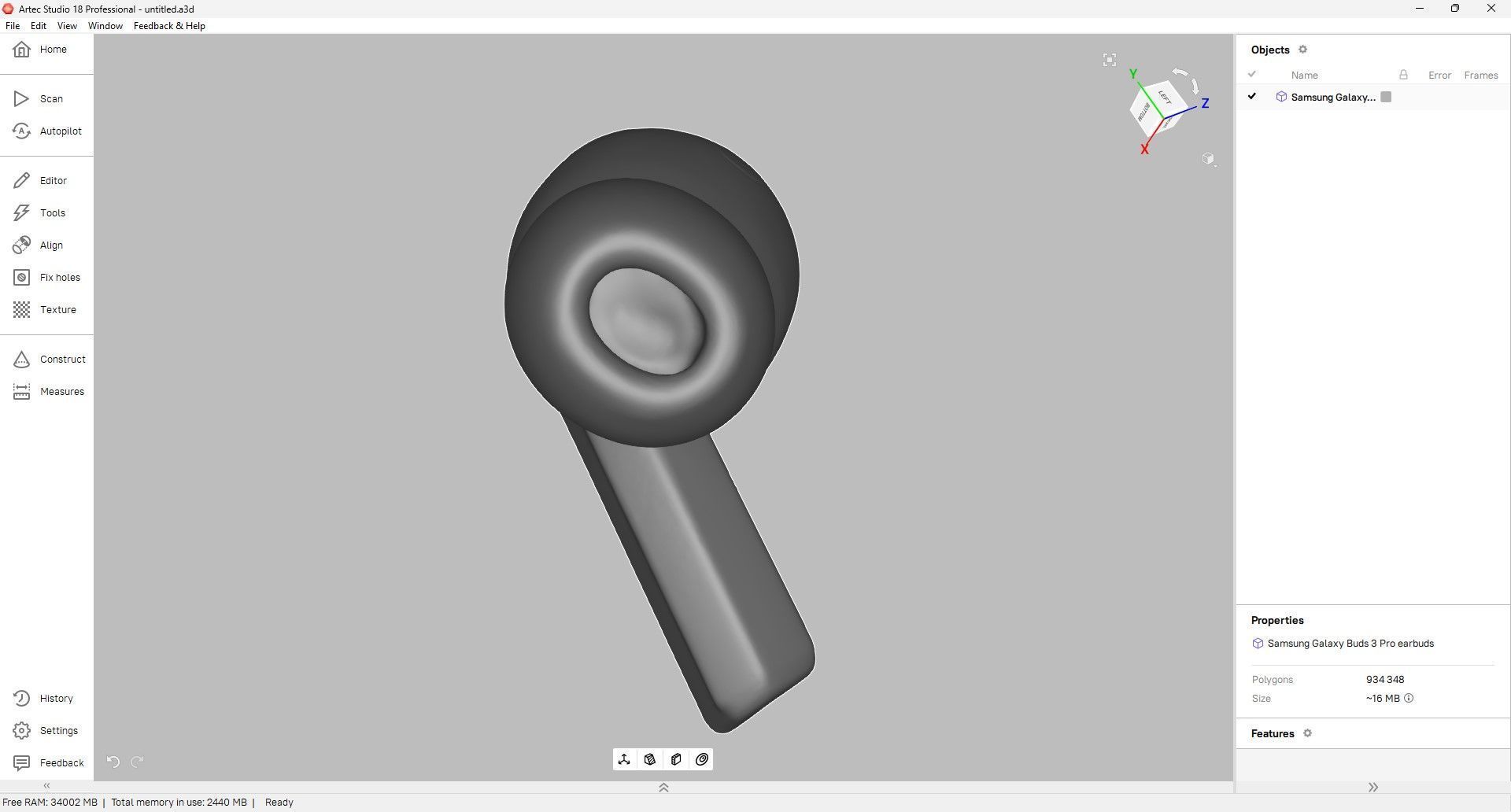 Samsung Galaxy Buds 3 Pro Earbud 3D Scan 3D model_7