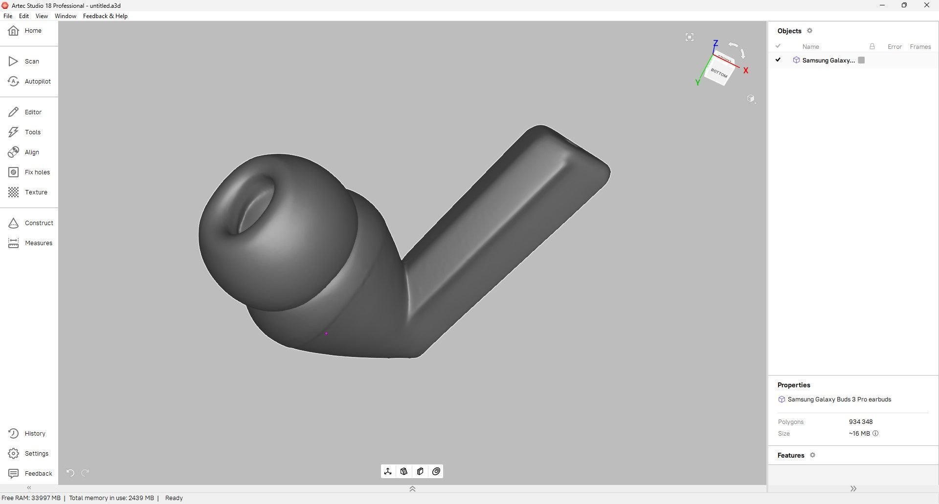 Samsung Galaxy Buds 3 Pro Earbud 3D Scan 3D model_6