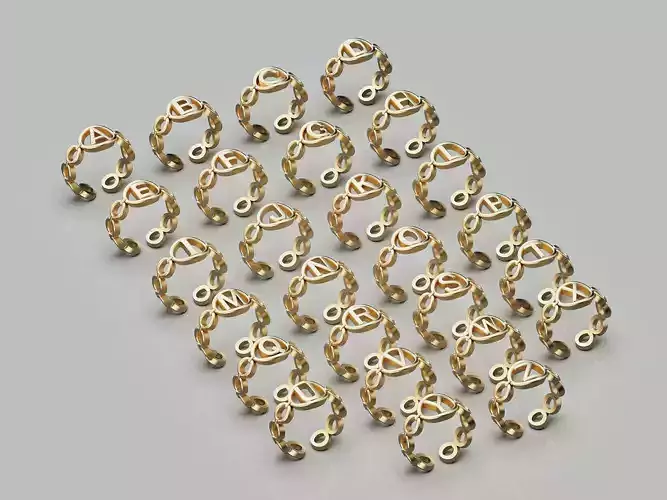 Alphabet letter rings silver gold printable jewelry 3D model