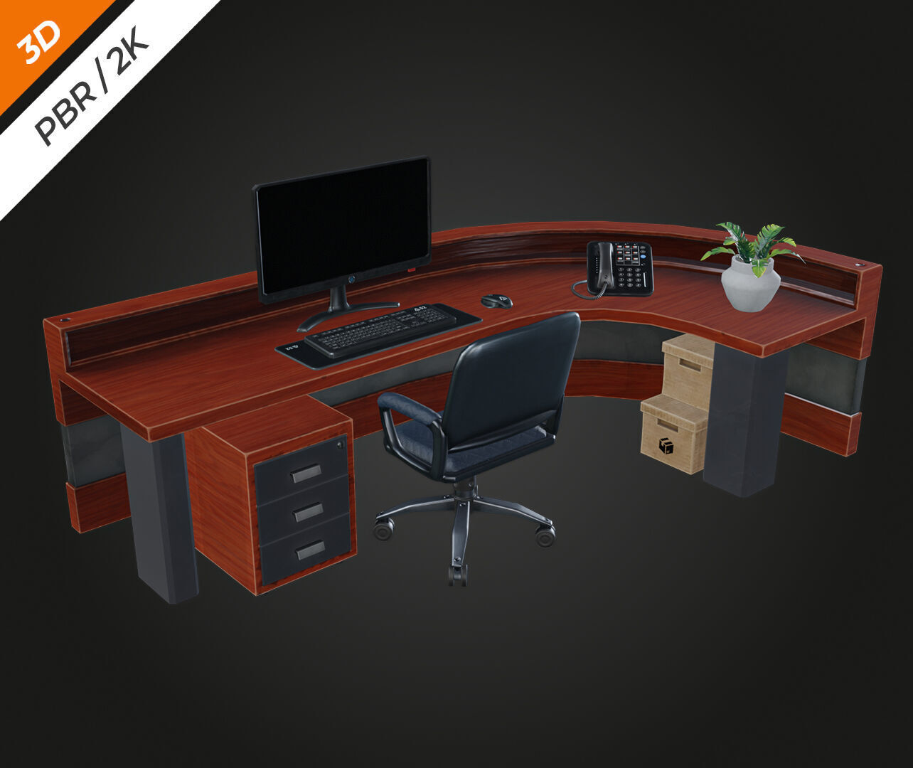 Receptionist Desk Low-poly 3D model_3