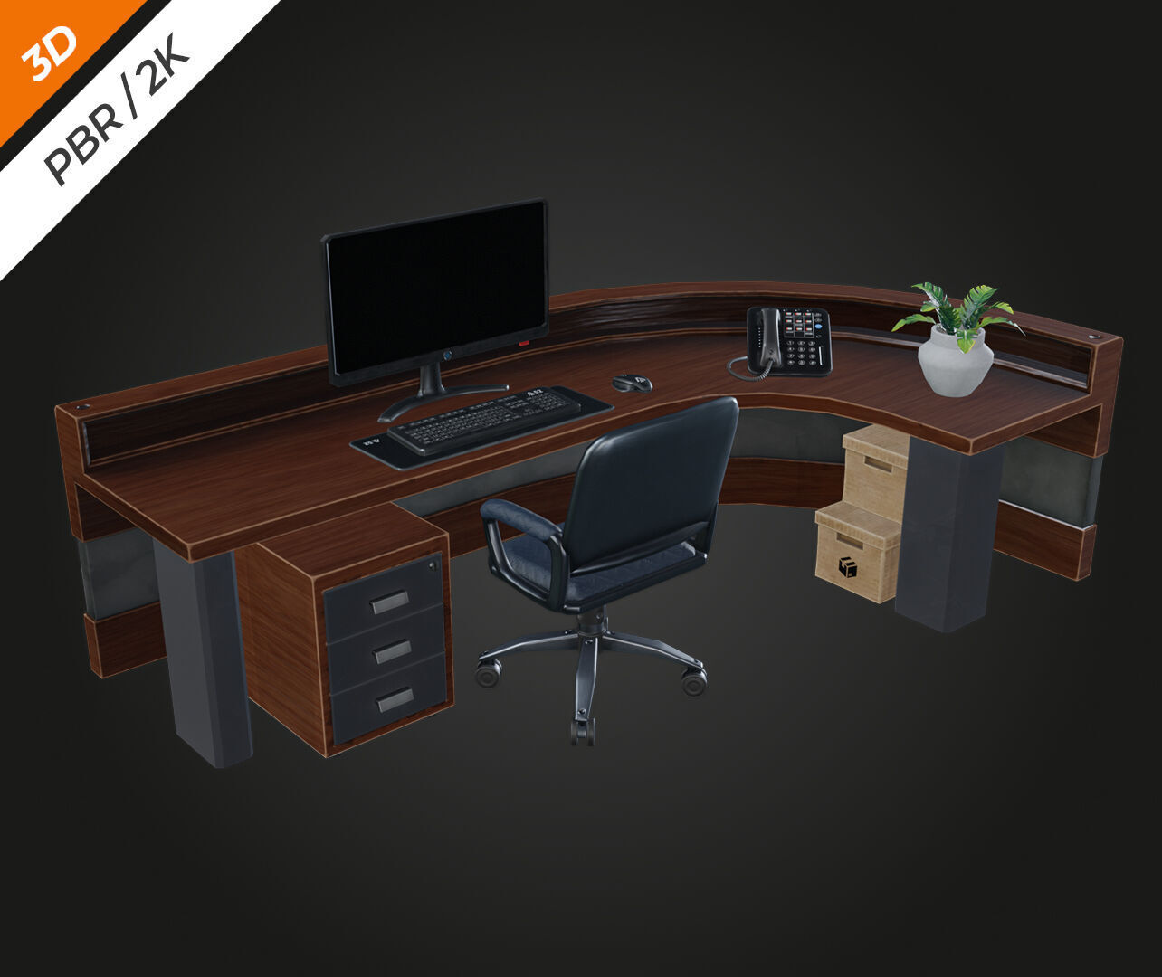 Receptionist Desk Low-poly 3D model_2
