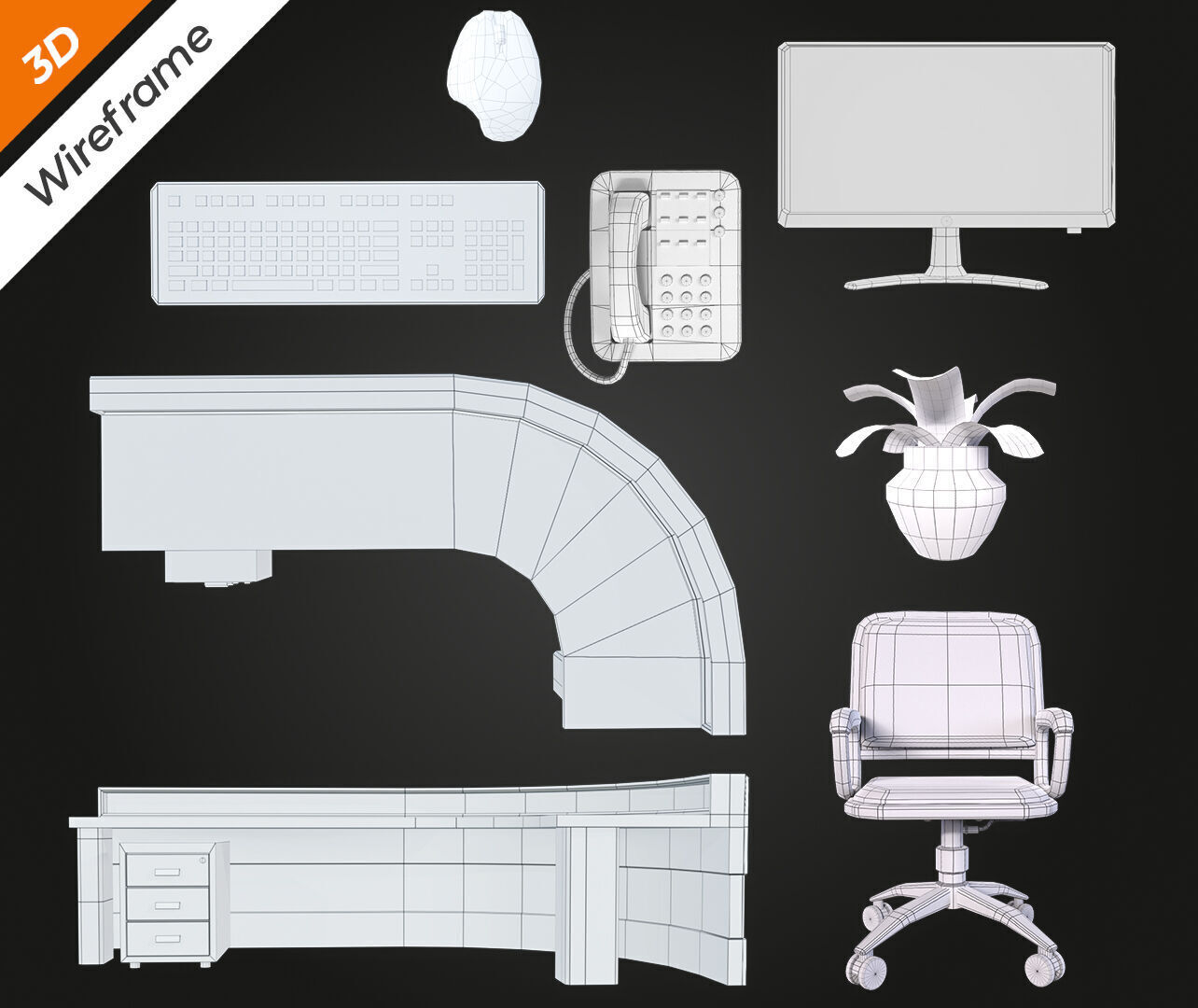 Receptionist Desk Low-poly 3D model_13
