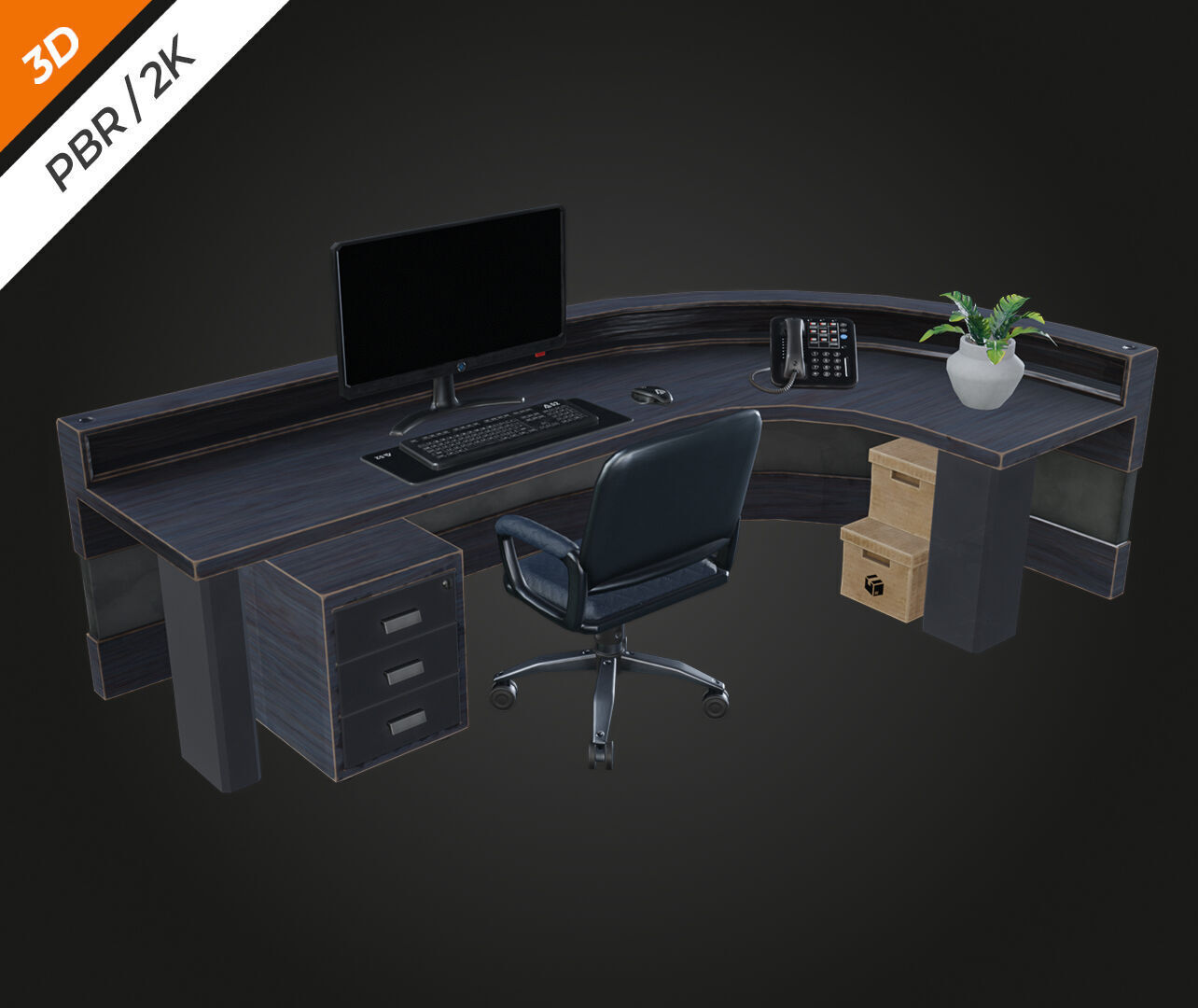 Receptionist Desk Low-poly 3D model_5