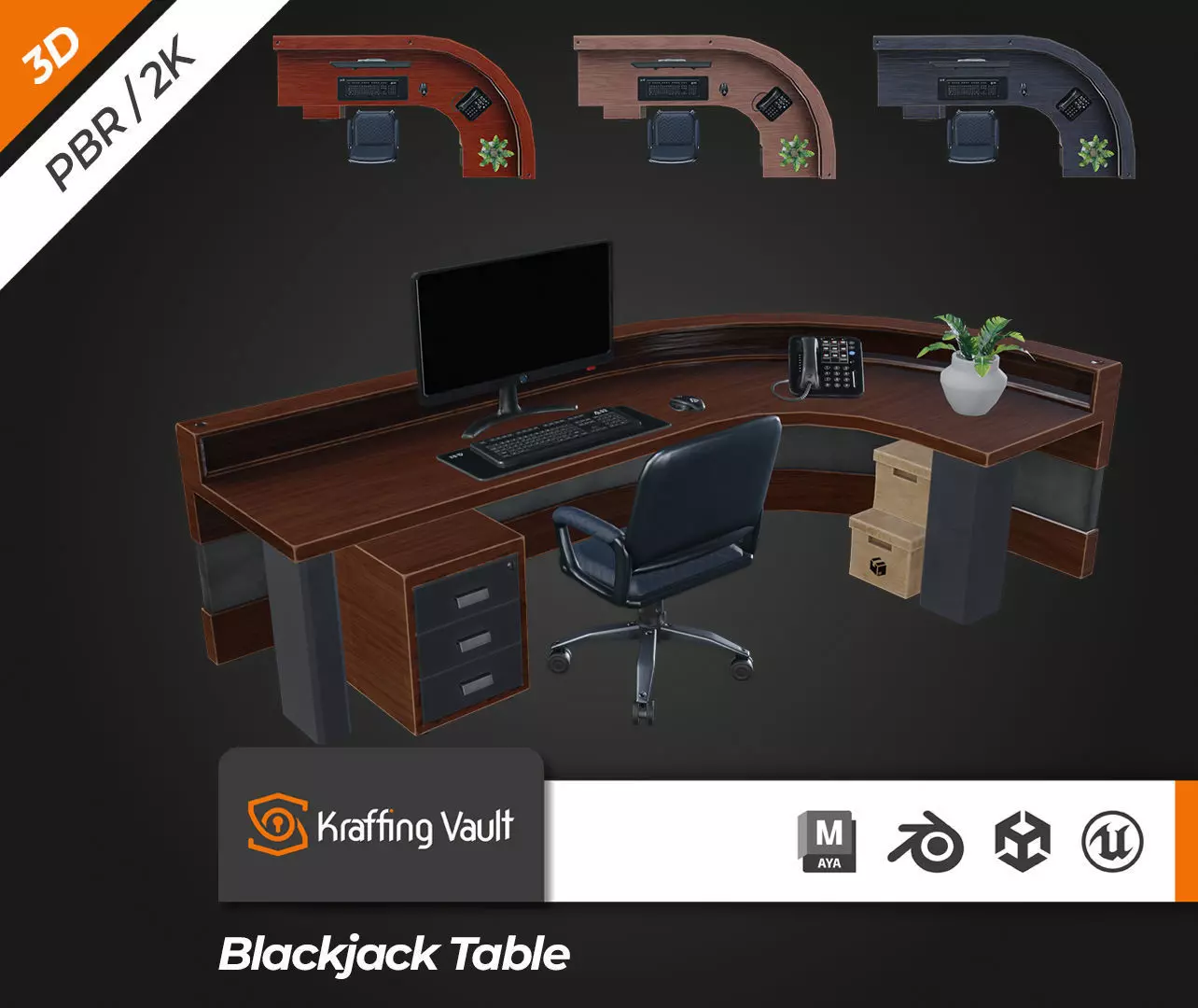 Receptionist Desk Low-poly 3D model_0