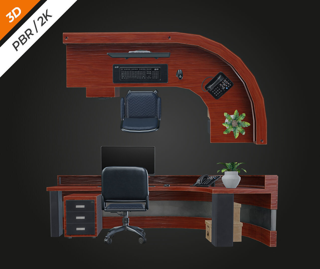 Receptionist Desk Low-poly 3D model_7