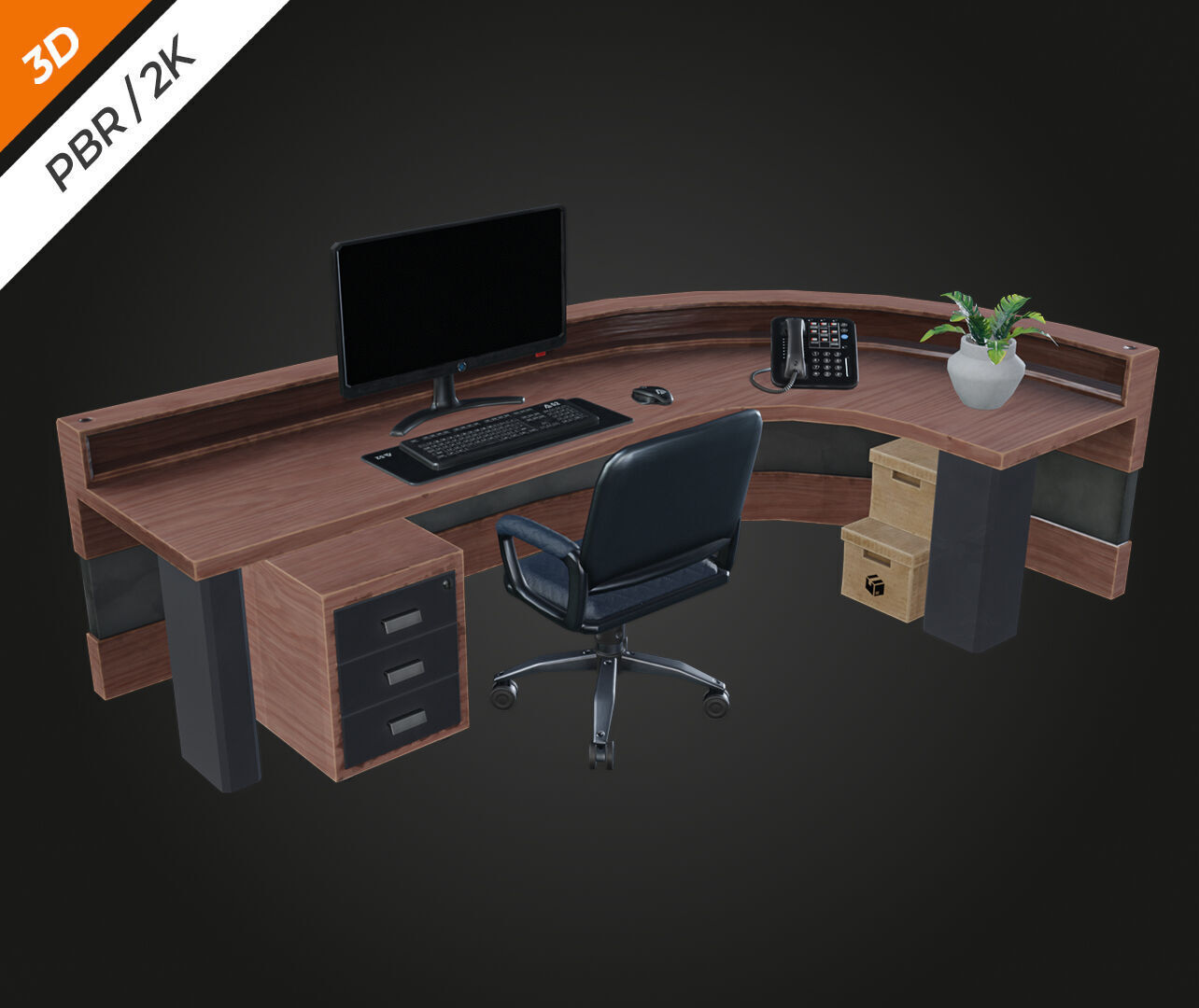Receptionist Desk Low-poly 3D model_4