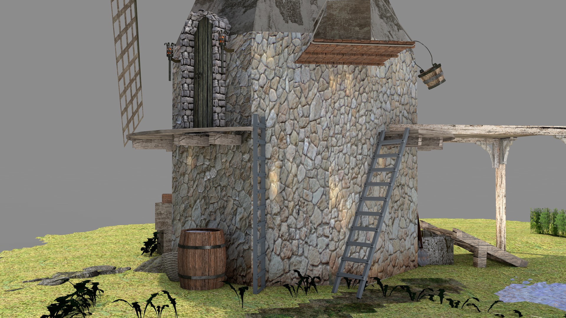 Medieval Windmill 3D model_7