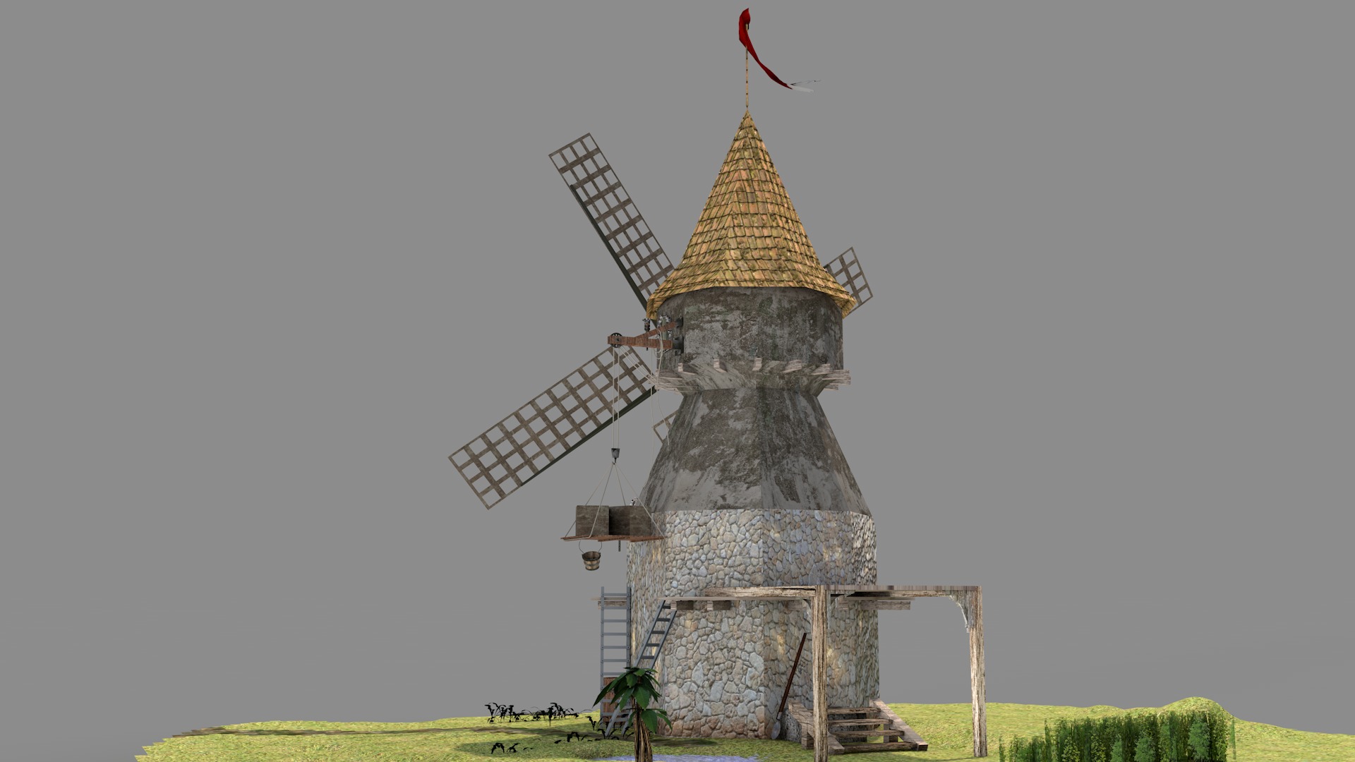 Medieval Windmill 3D model_3