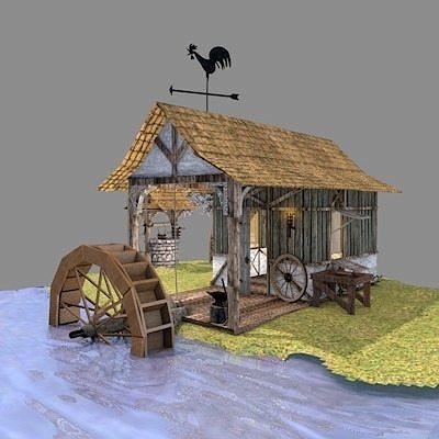 Medieval Water Wheel 3D model