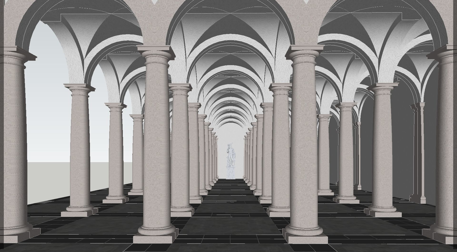 Arched Vaulted Gallery 3D model_3
