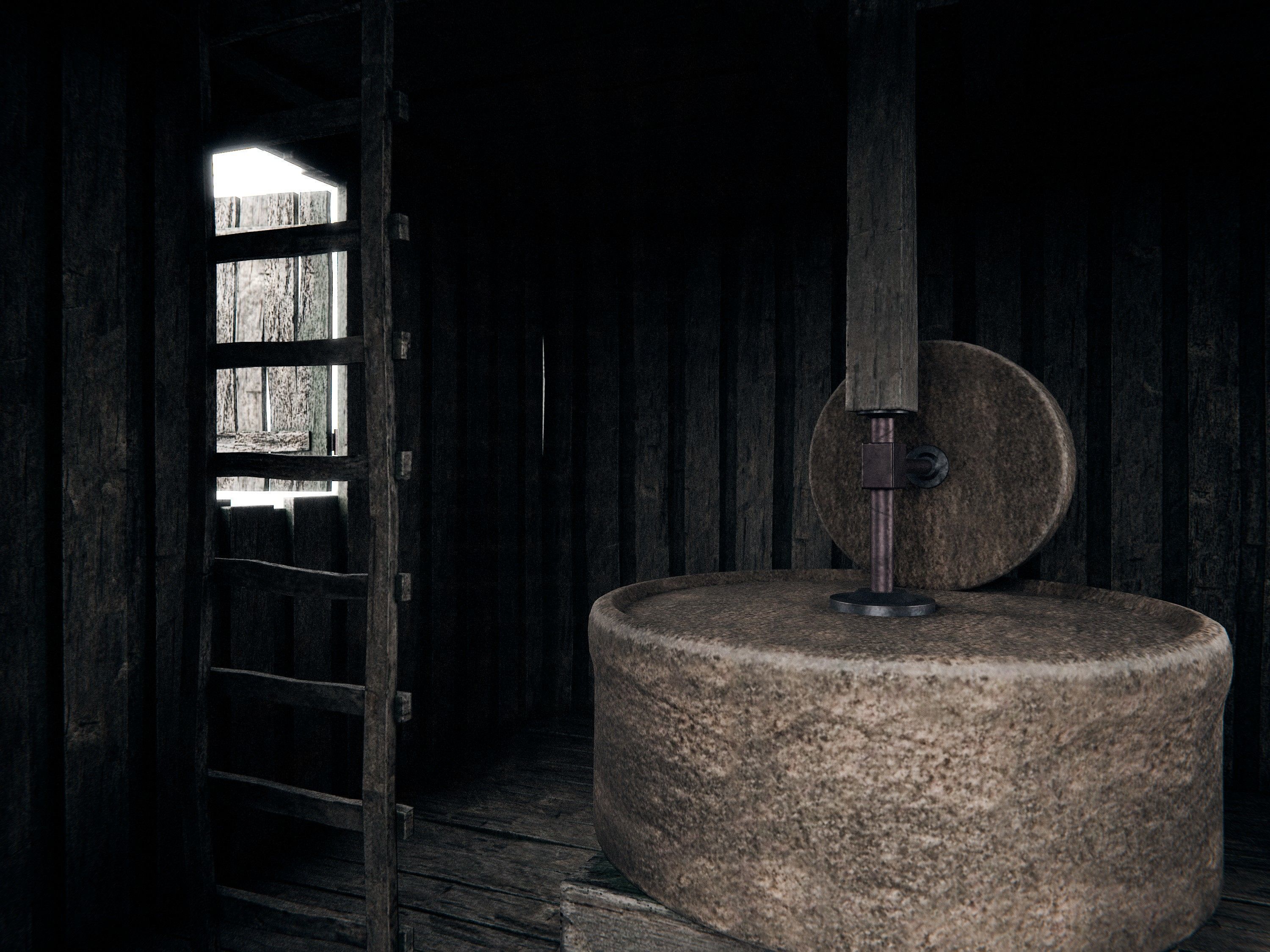 old wooden windmill 3D model_9