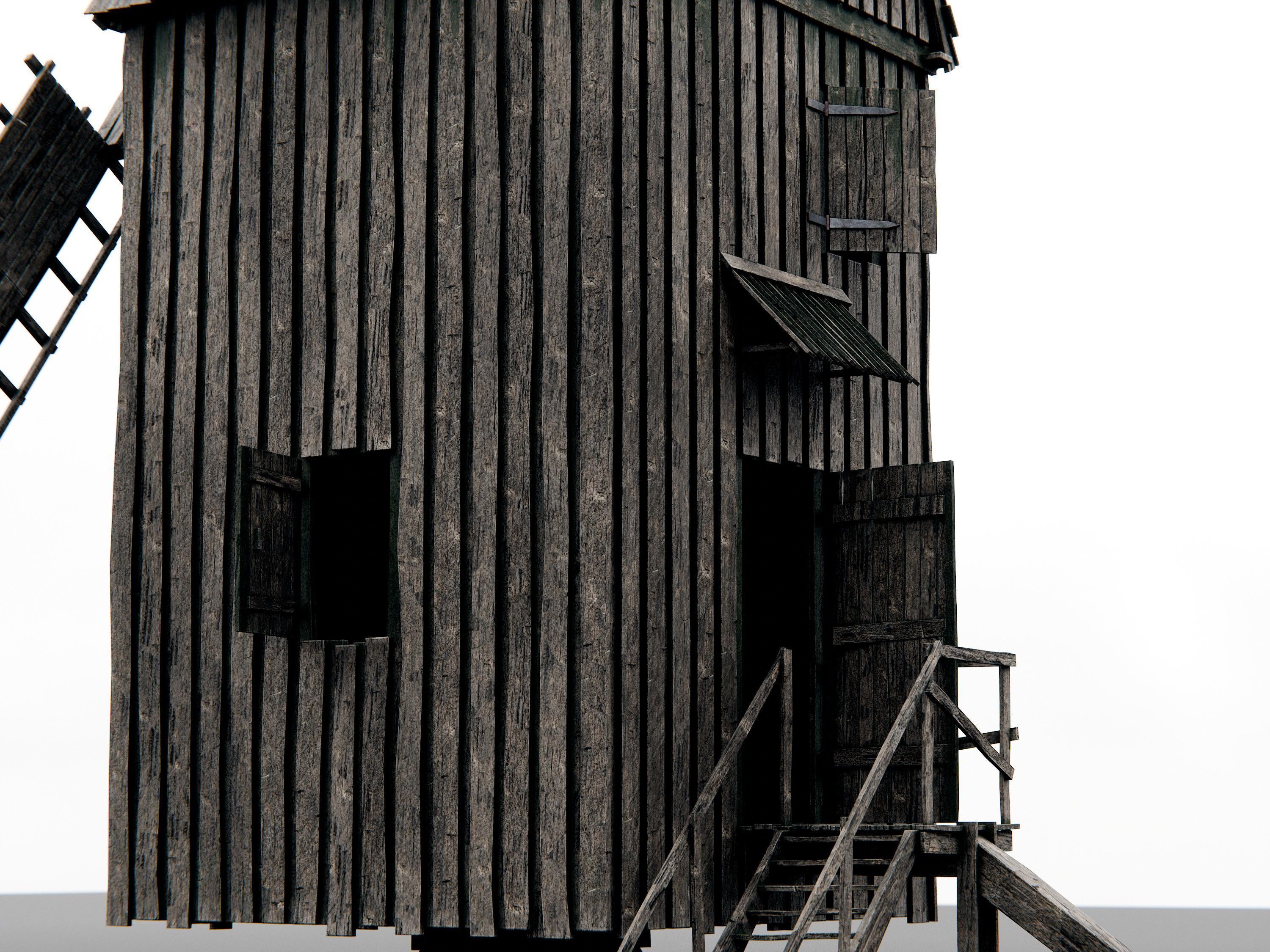 old wooden windmill 3D model_7