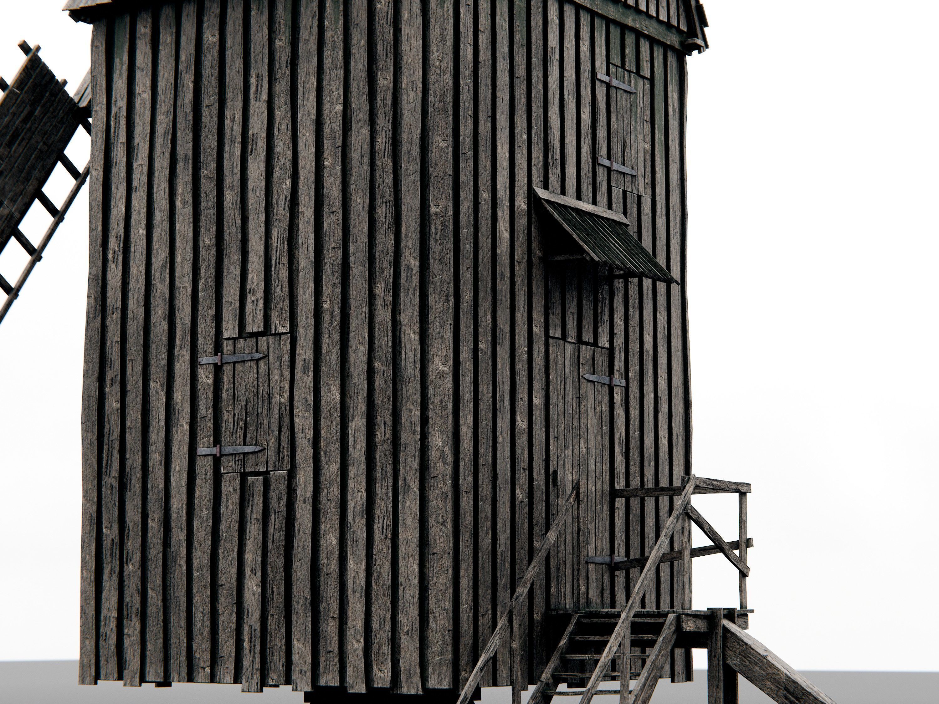 old wooden windmill 3D model_3