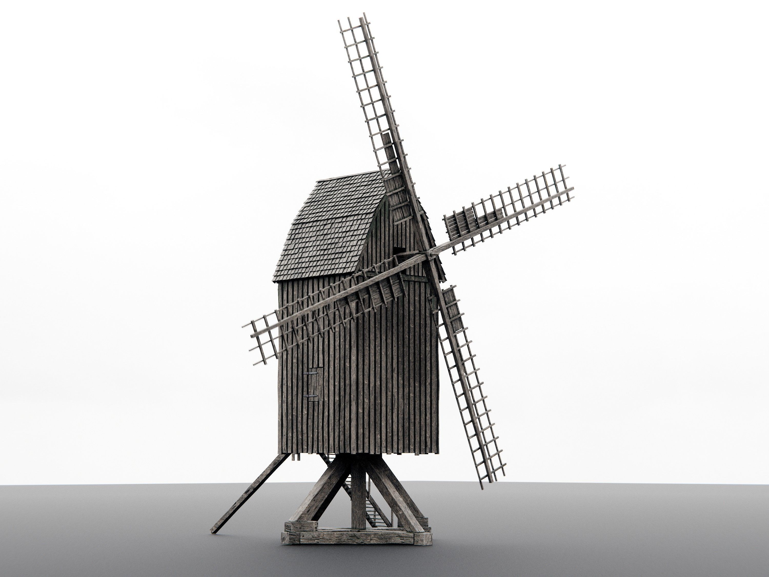 old wooden windmill 3D model_4