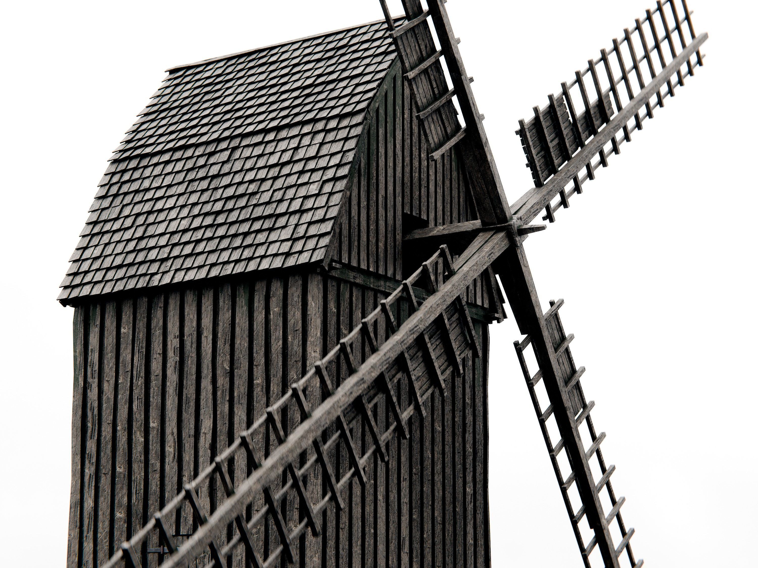 old wooden windmill 3D model_2