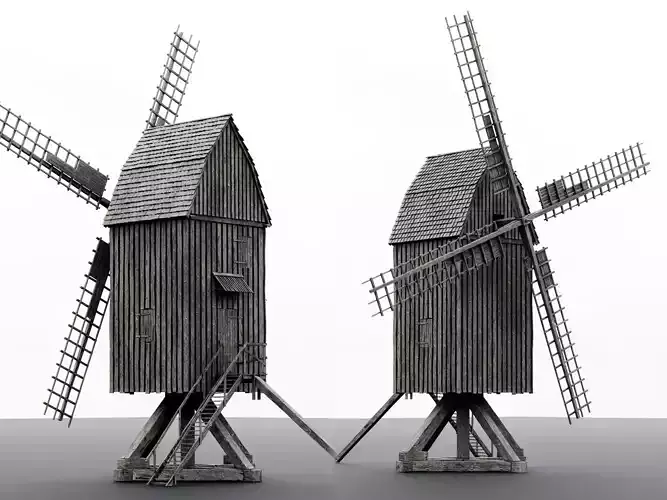 old wooden windmill 3D model
