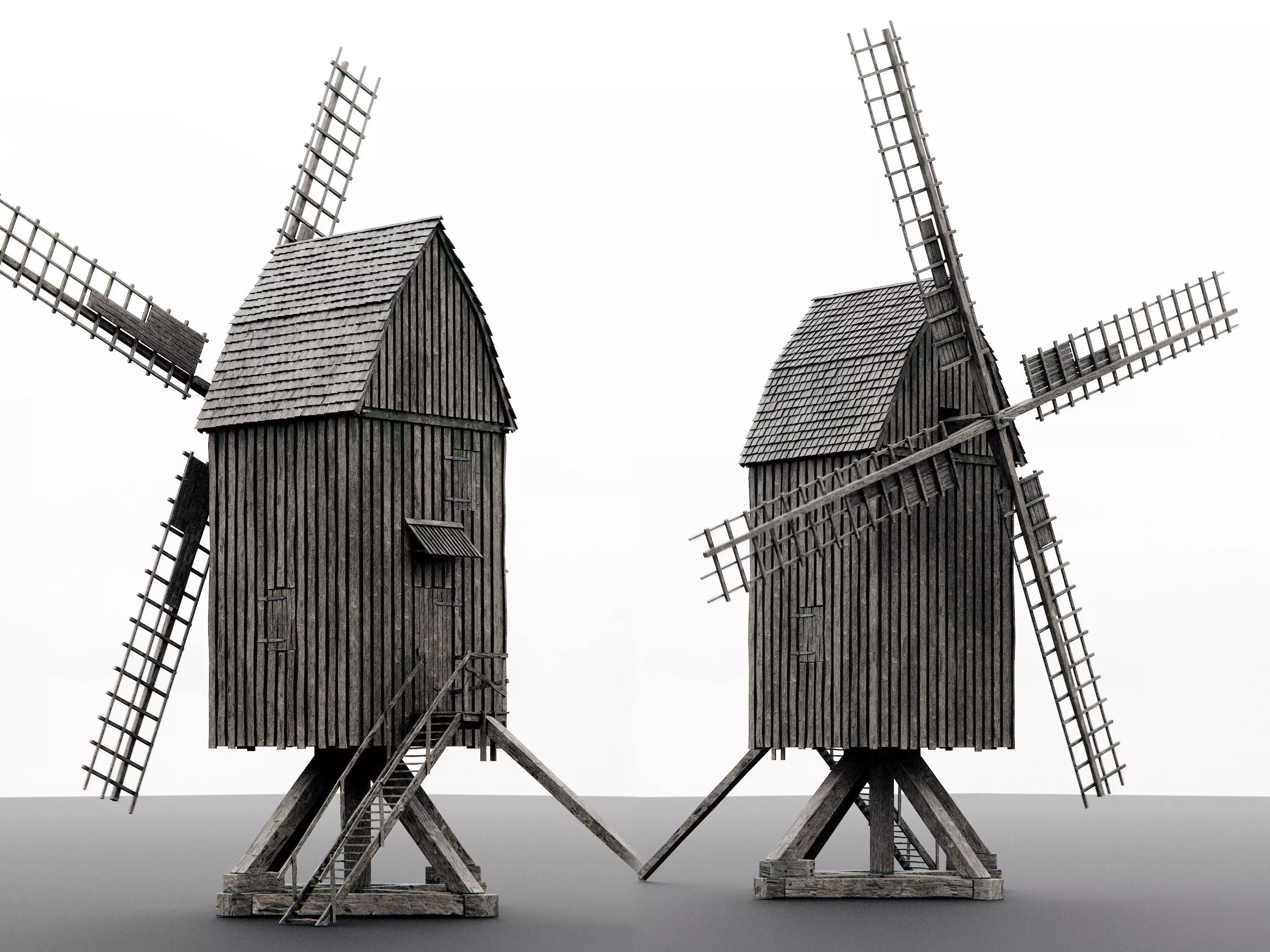 old wooden windmill 3D model_0