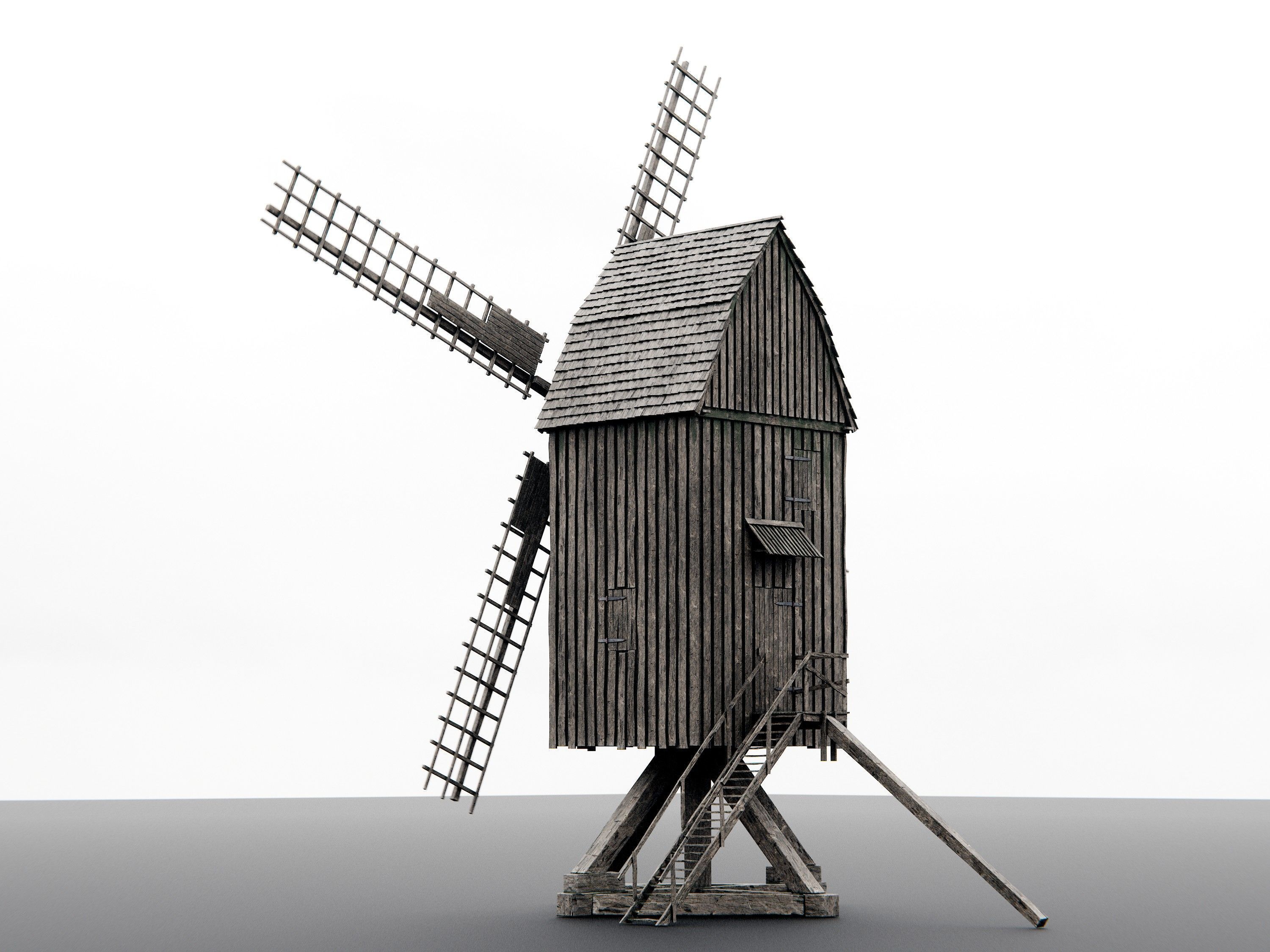old wooden windmill 3D model_5