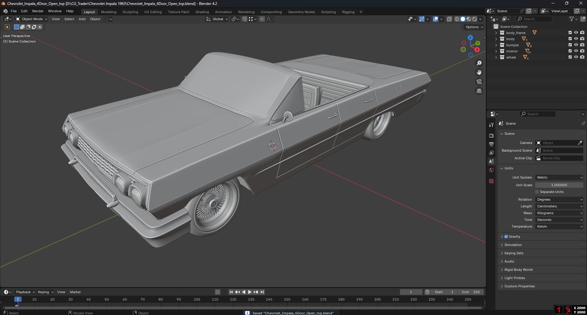 Chevrolet Impala 1963 Convertible 4-Door Open top 3D print model_7