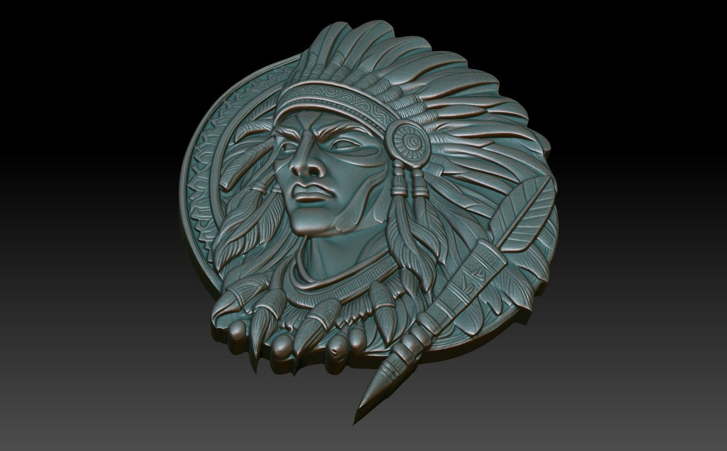 Native American Warrior basrelief 08 240912 3D print model_4