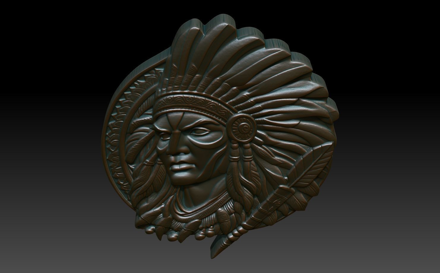 Native American Warrior basrelief 08 240912 3D print model_3