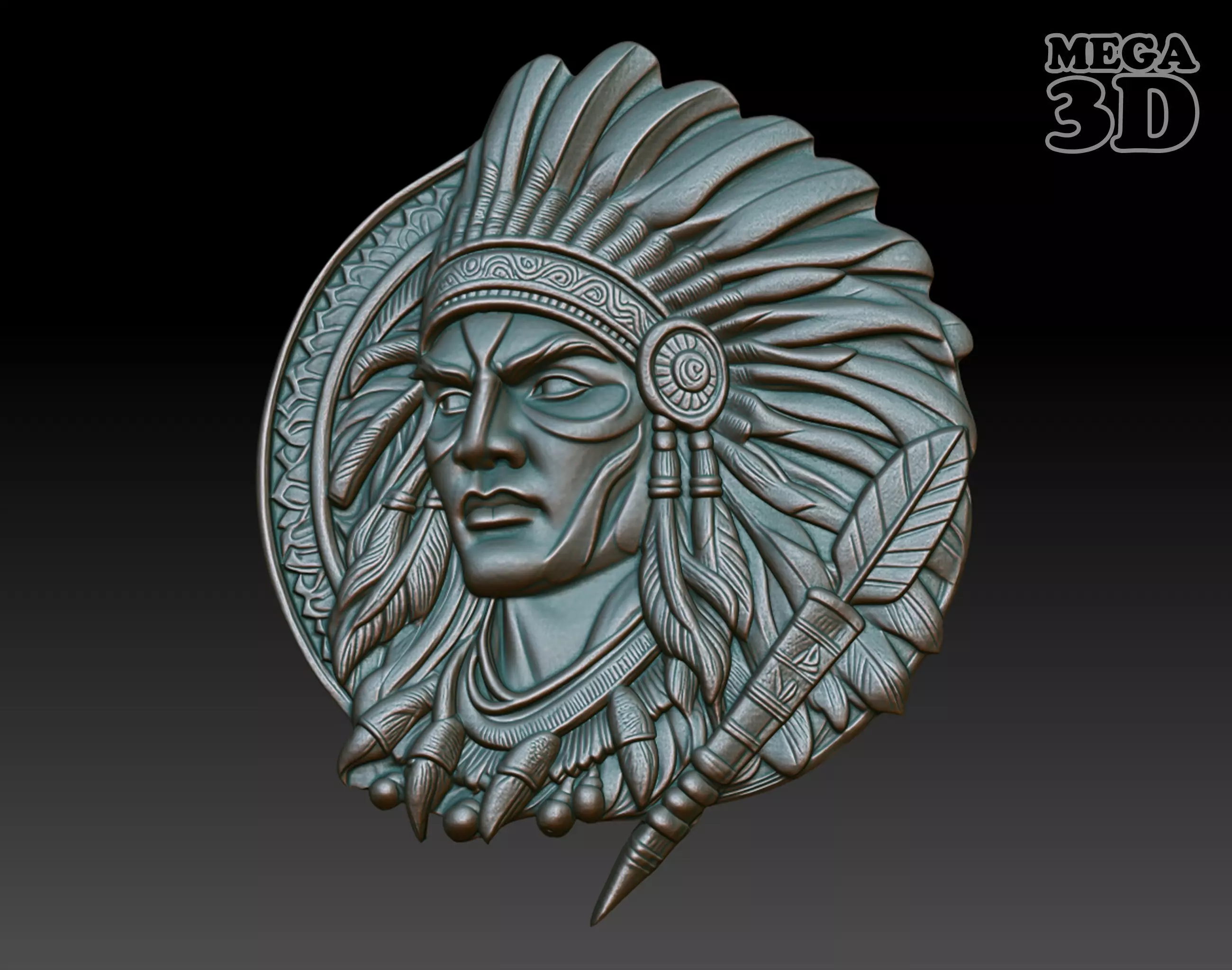 Native American Warrior basrelief 08 240912 3D print model_0