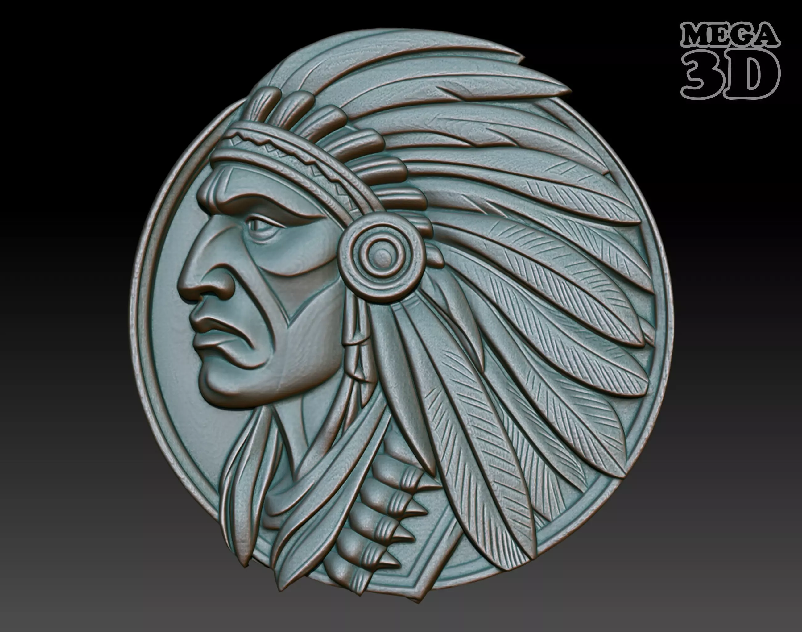 Native American Warrior basrelief 07 240912 3D print model_0