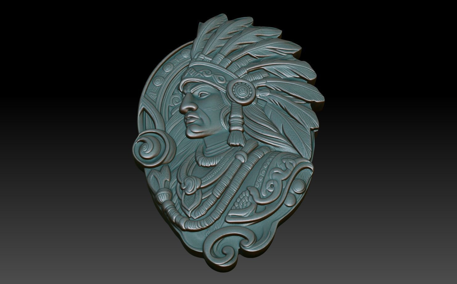 Native American Warrior basrelief 06 240912 3D print model_4