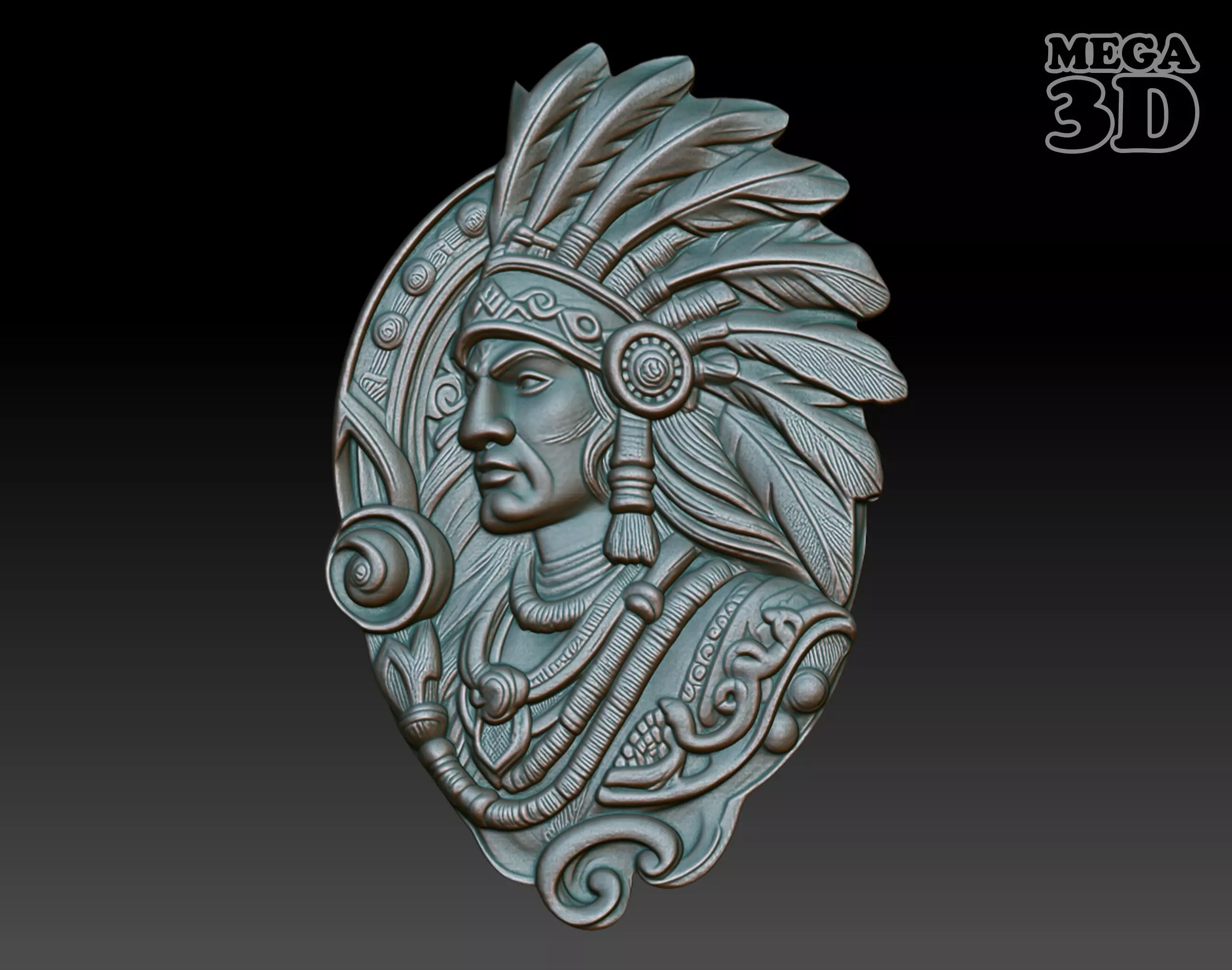 Native American Warrior basrelief 06 240912 3D print model_0