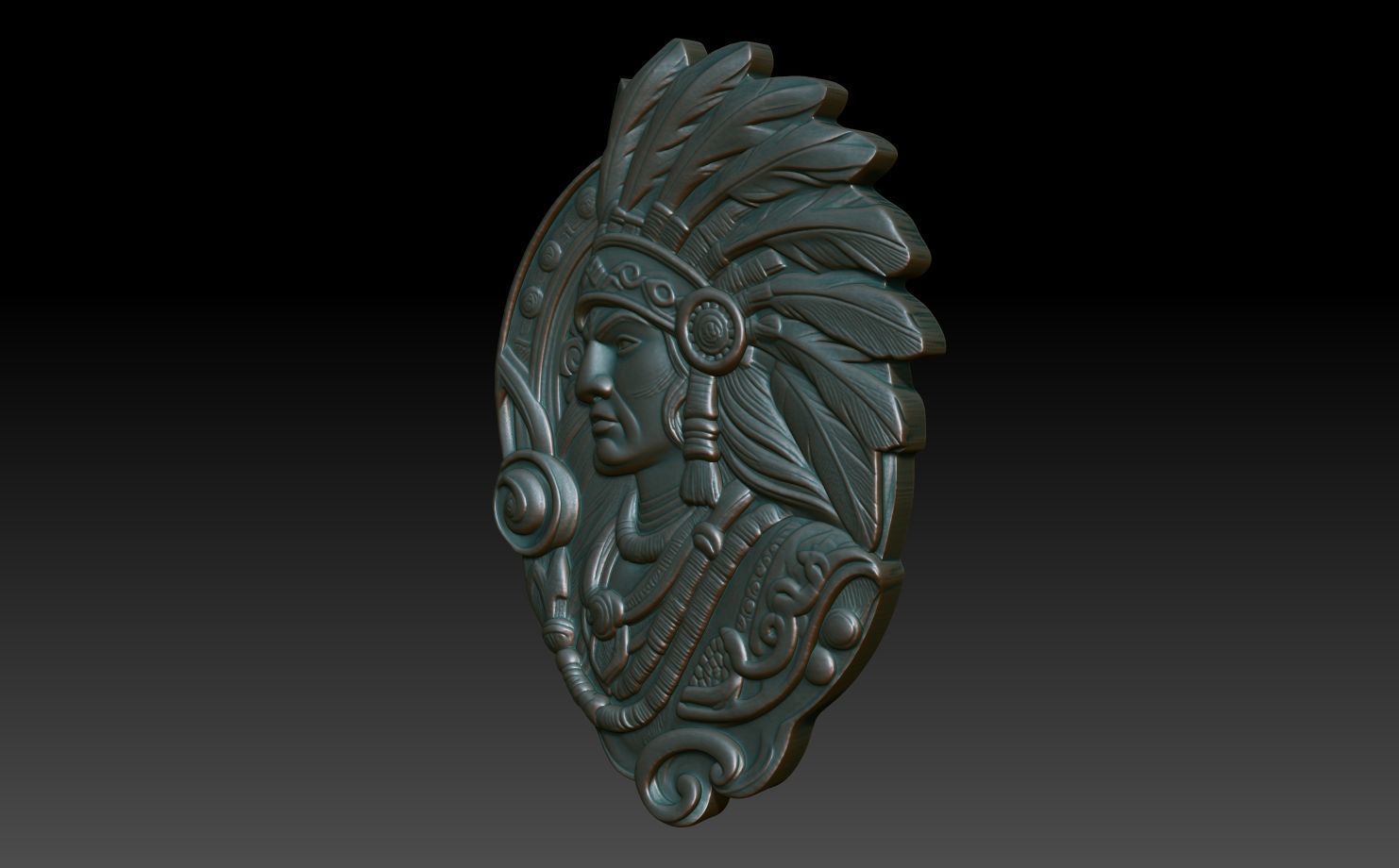 Native American Warrior basrelief 06 240912 3D print model_1